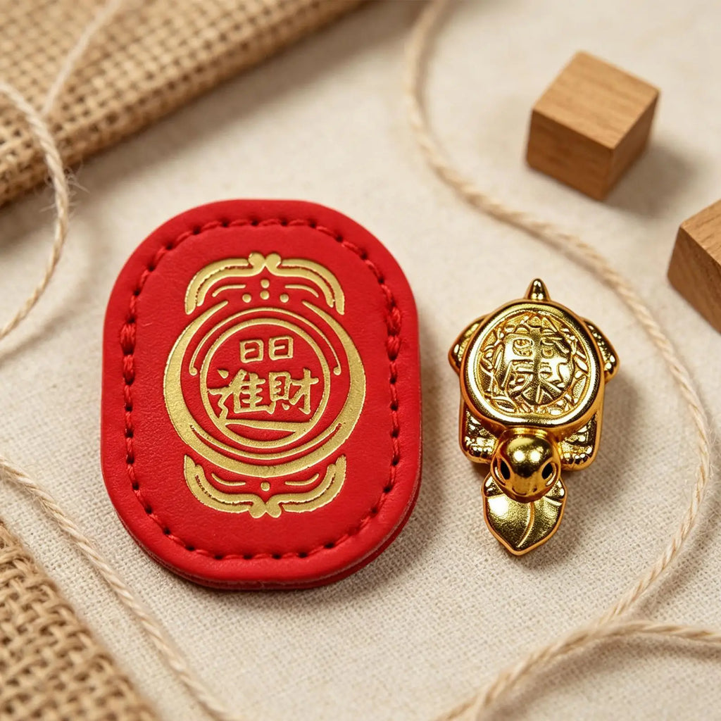 Golden Fortune Turtle Charm with Leather Sleeve | Wallet & Desk