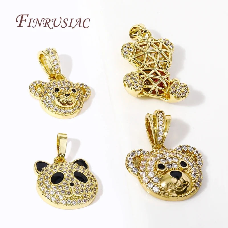 18K Gold Plated Pave Zircon Bear Charm | DIY Jewelry Pendant