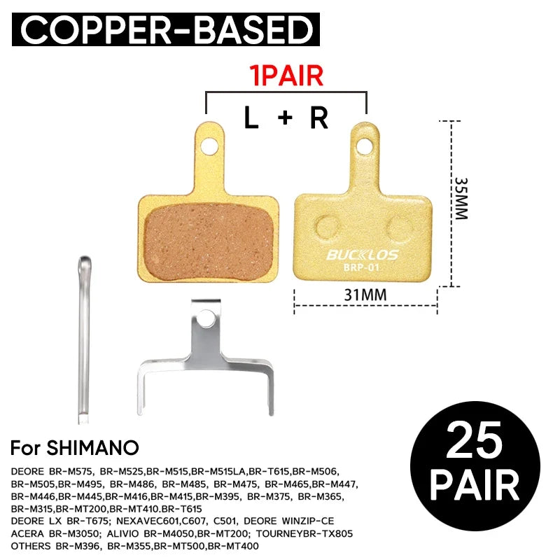 BUCKLOS 25-Pair Disc Brake Pads MT200 B01S Resin Metal Ceramic
