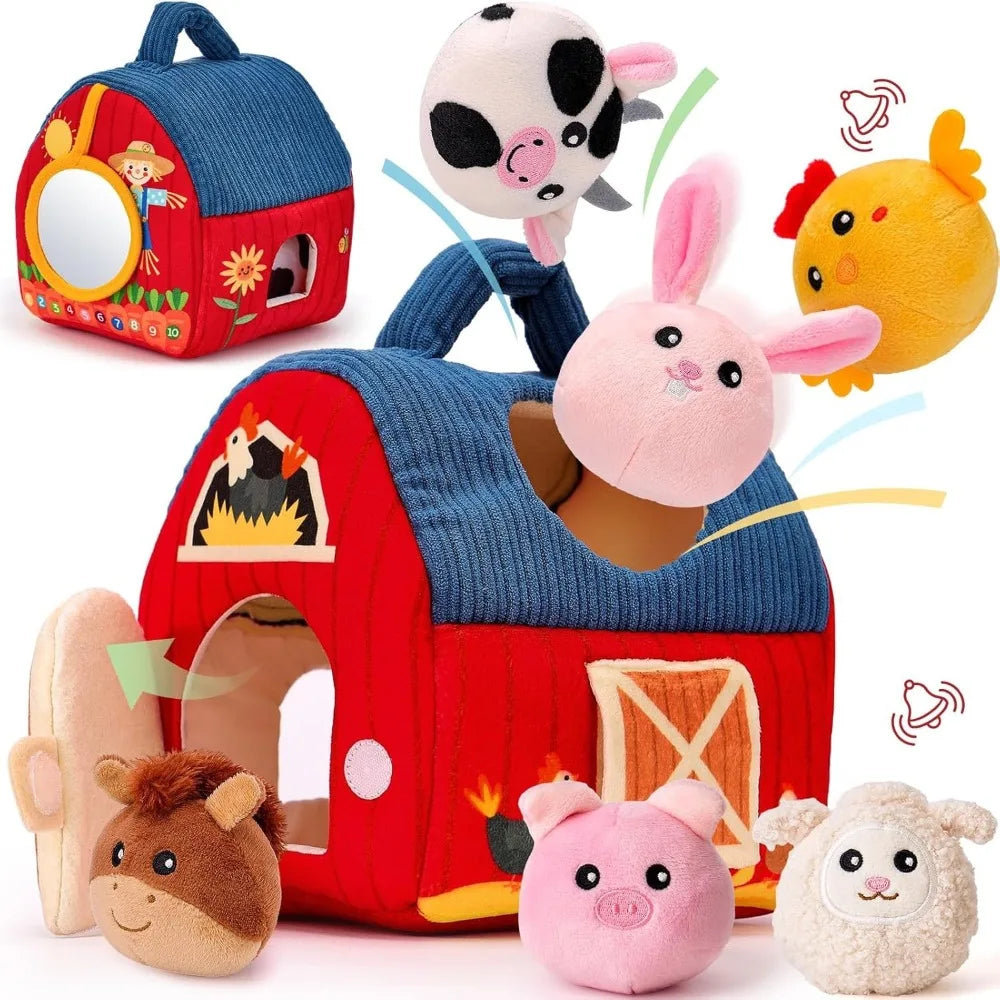 Plush Farm Barn Baby Toy Set – Montessori Sensory 6–12 Months