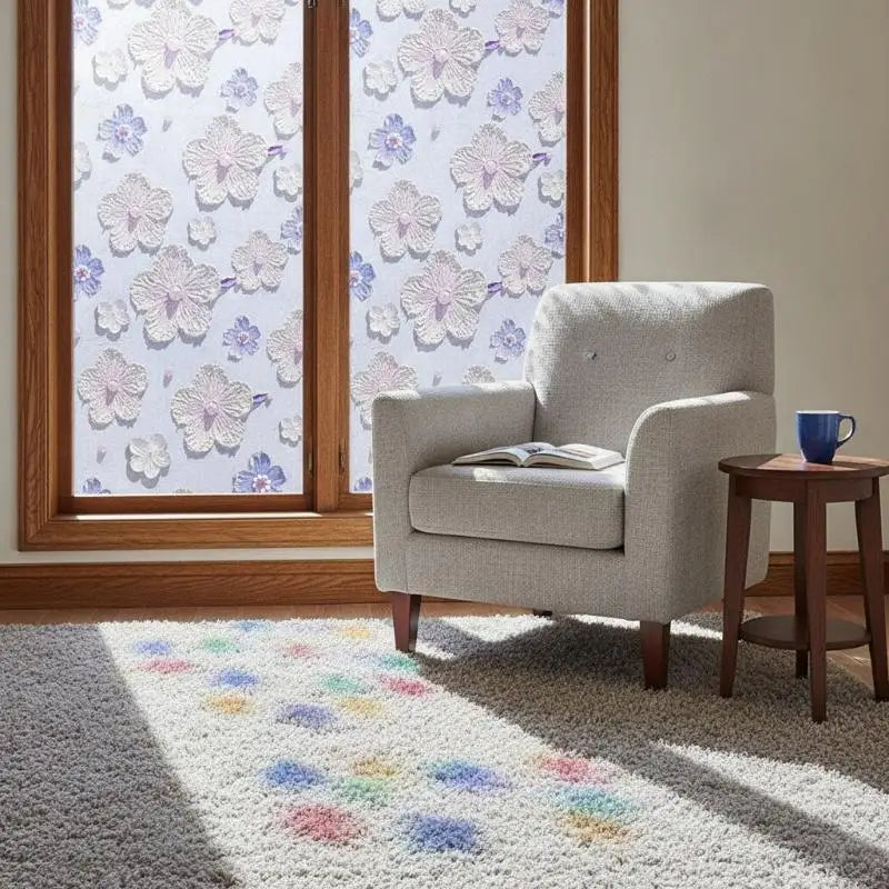 3D Floral Window Privacy Film Static Cling UV Blocking 60×100cm