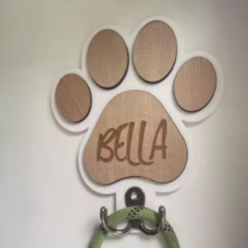 Wooden Dog Leash Hanger – Paw Print Wall Hook | Pet Gift