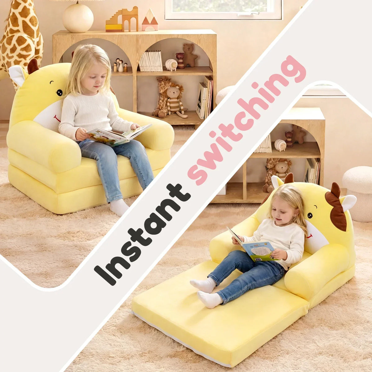 Plush Foldable Kids Sofa 2-in-1 Toddler Chair & Nap Mat