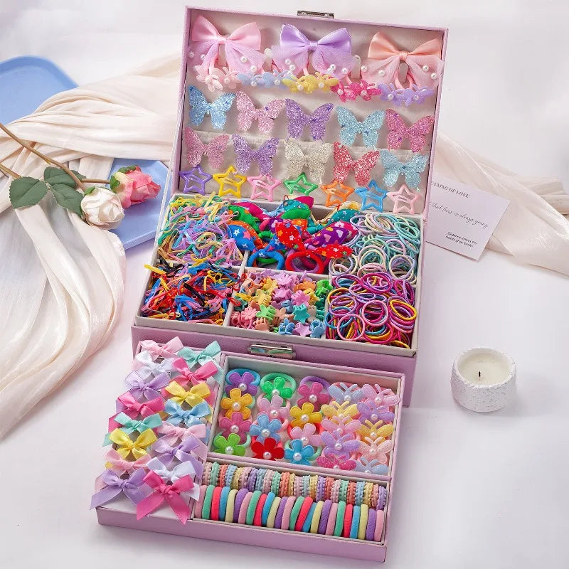 832-Piece Girls Hair Accessories Set – Clips, Bands & Ties