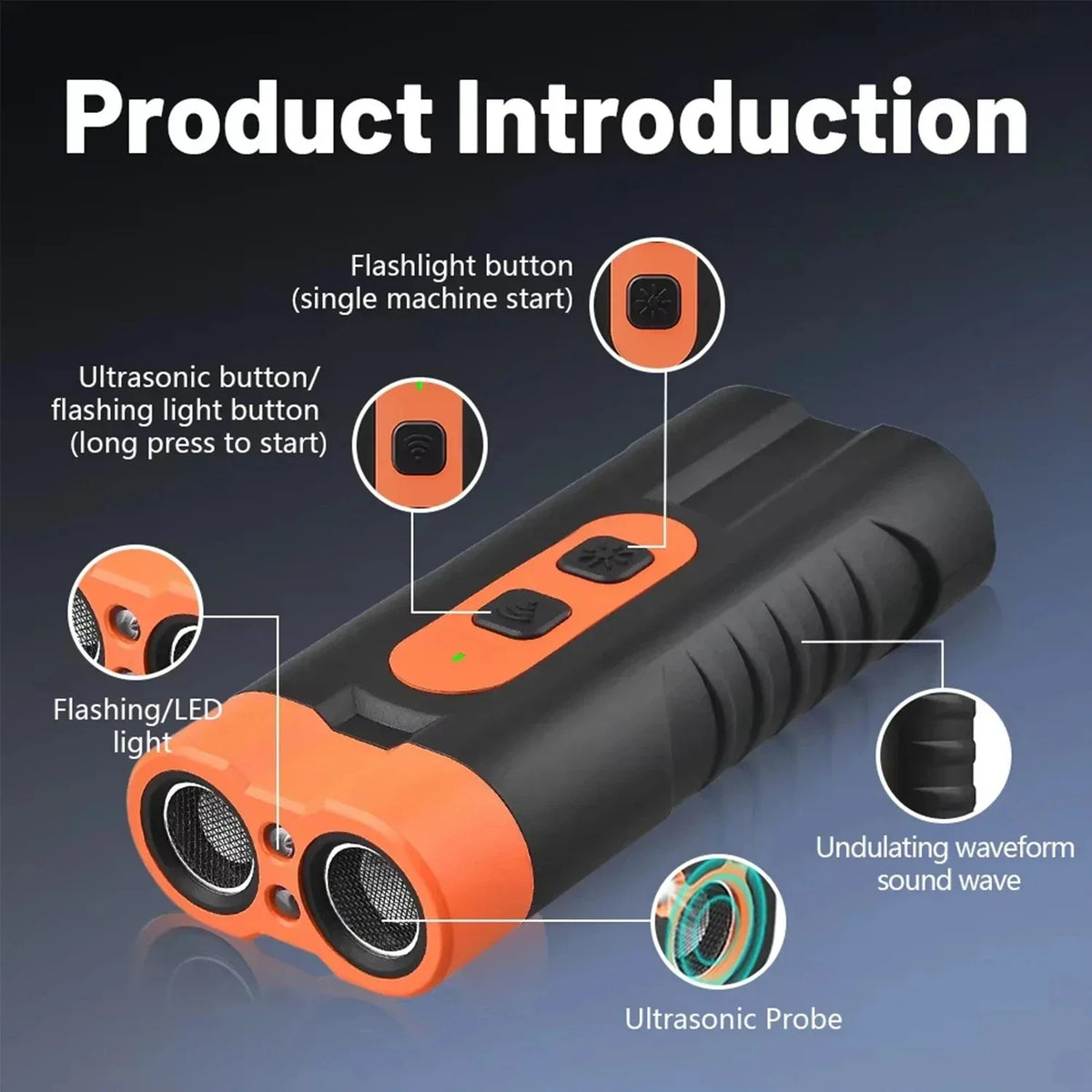 USB Rechargeable Dual Head Ultrasonic Dog Trainer + LED Flashlight