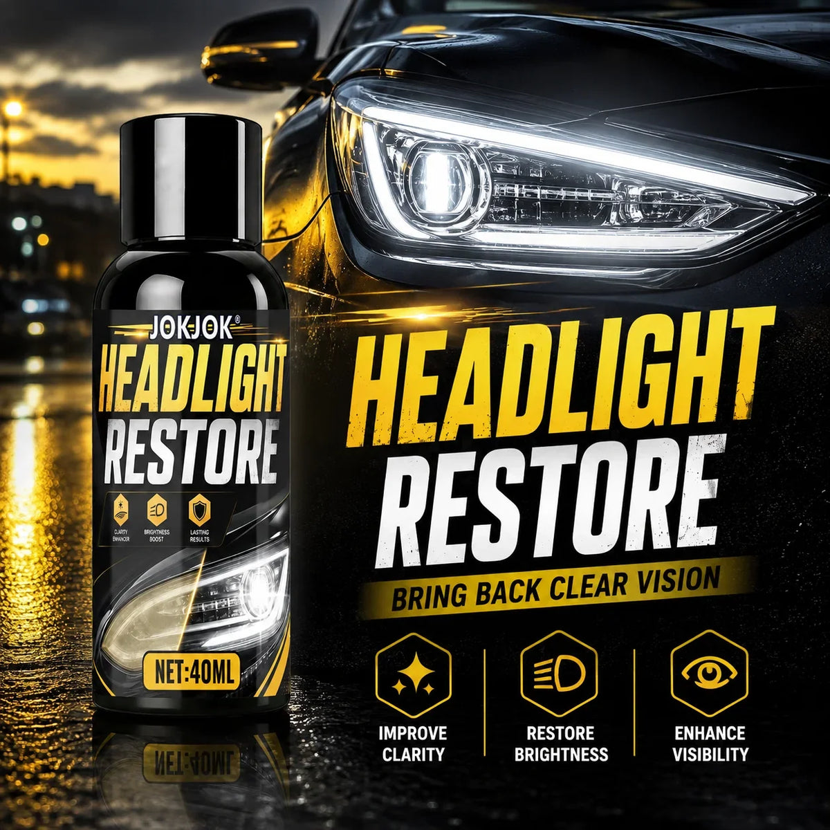 Car Headlight Restoration Kit – Remove Yellowing & Oxidation