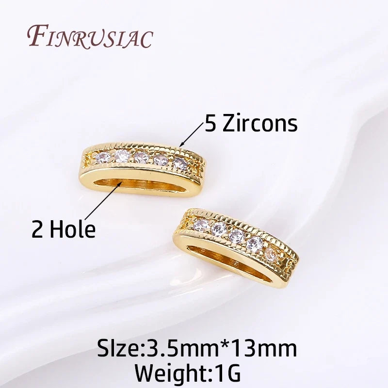 18K Gold Plated Oval Bead Spacers with Zircon | 2 & 3 Hole