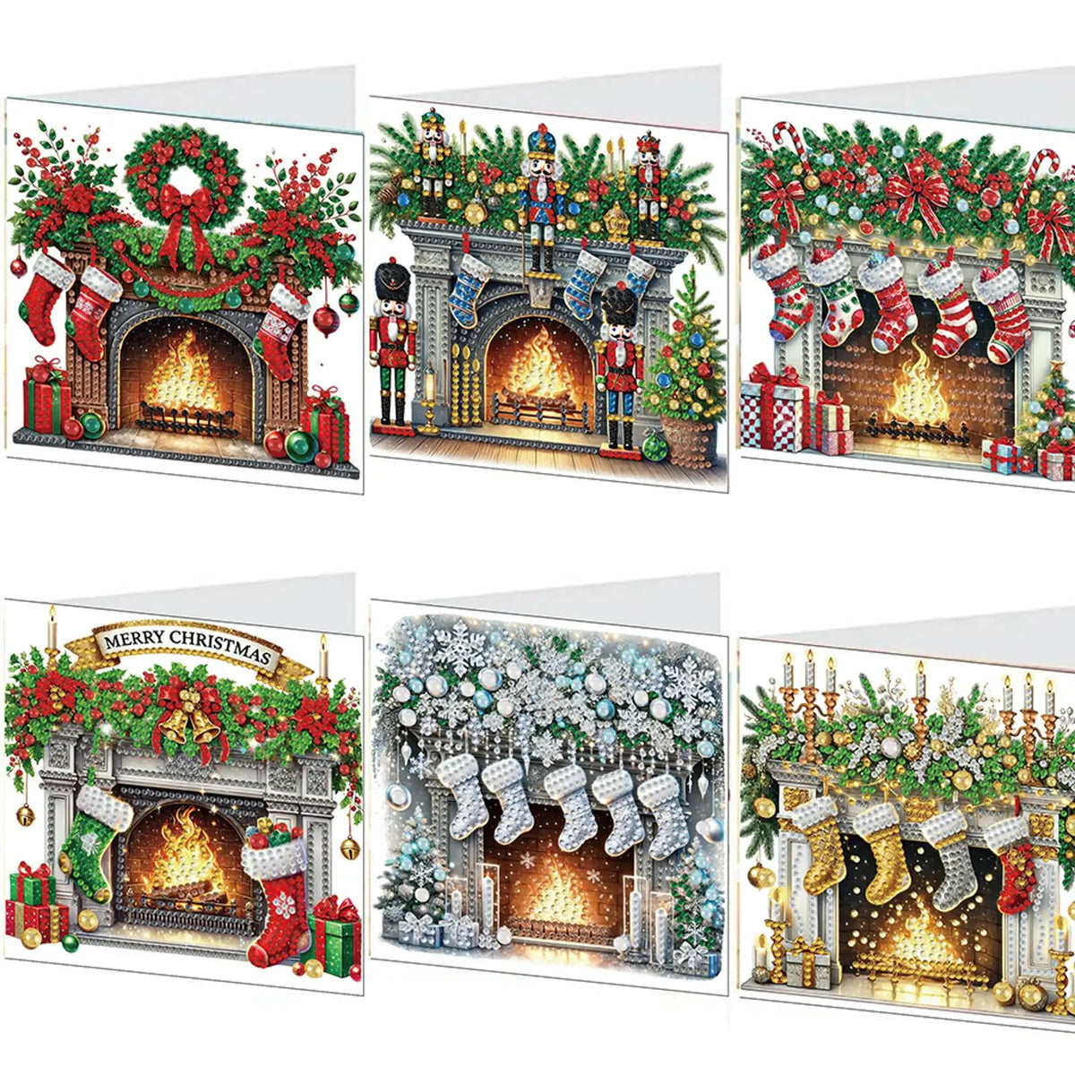 6-Pack Christmas DIY Diamond Art Greeting Card Kit with Envelopes
