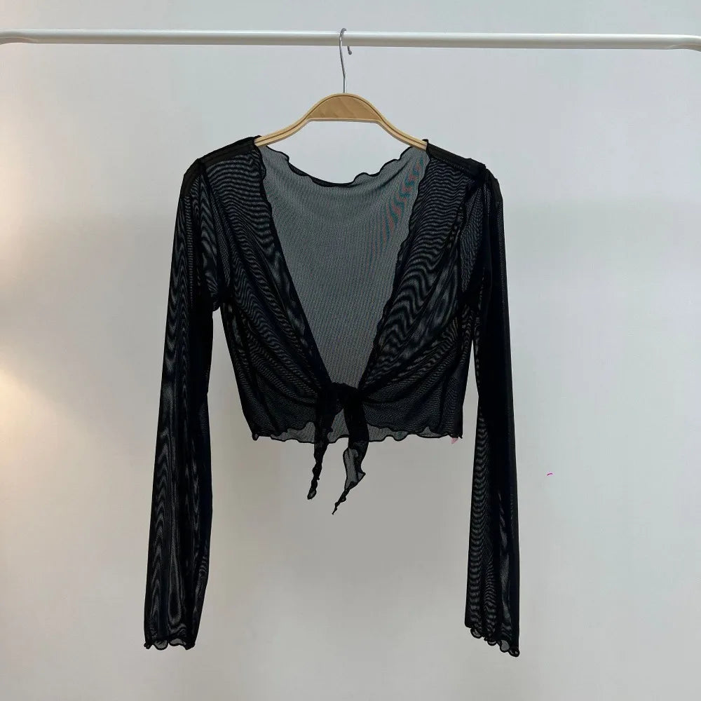Harajuku Mesh Crop Cardigan Ruffled Sun-Proof Summer Jacket
