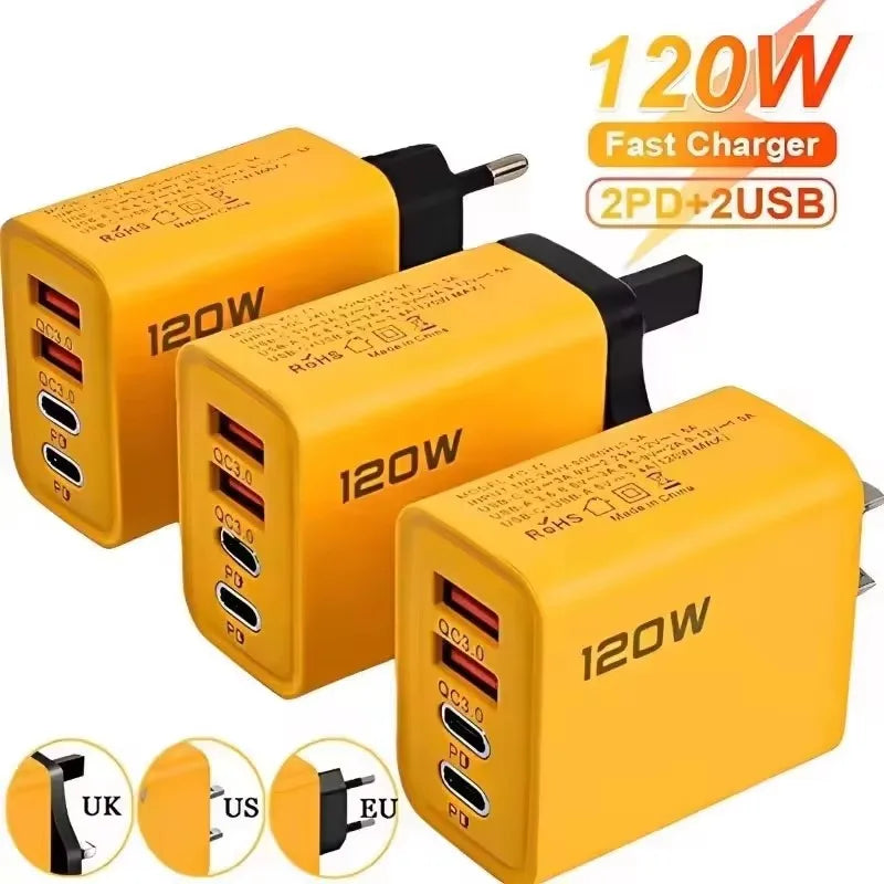 120W 4-Port USB-C PD Fast Charging Adapter for iPhone & Android