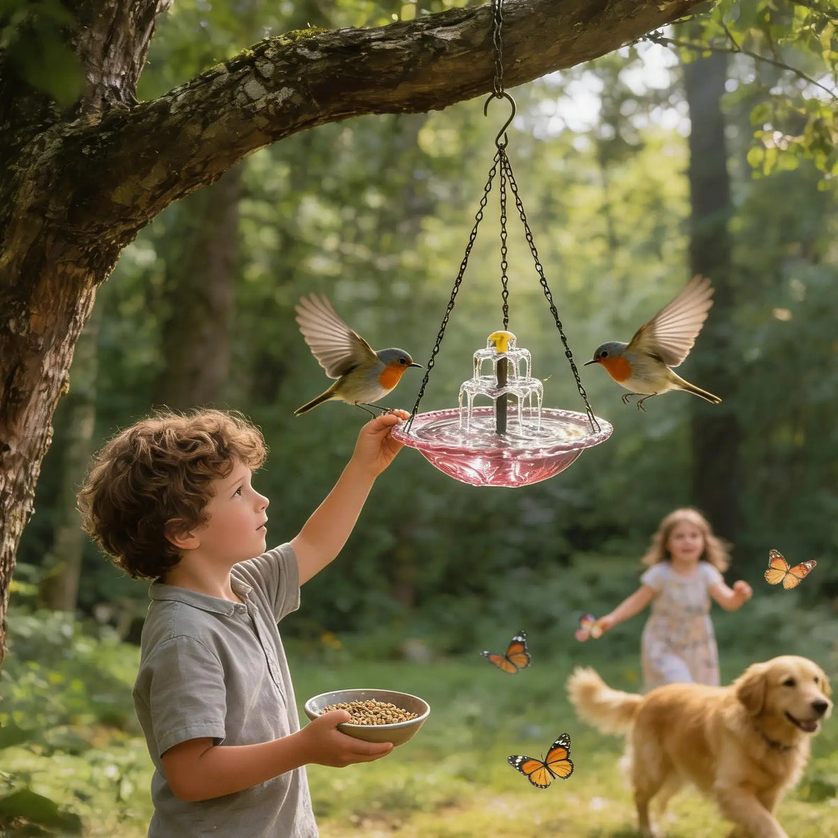 Solar Bird Bath with Fountain – Hanging Glass Bowl Garden Decor