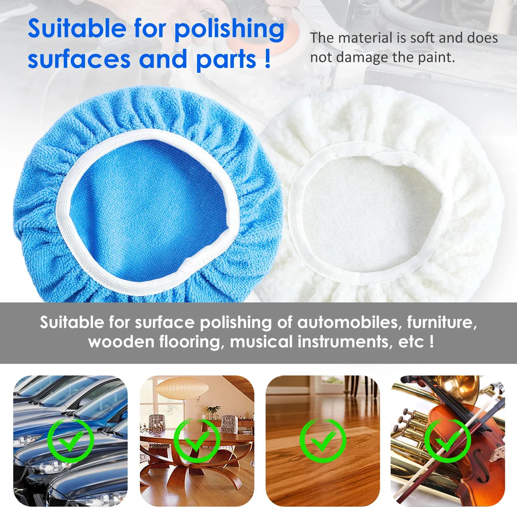 15Pcs Car Polishing Buffing Pad Set 7-10 Inch Microfiber & Wool