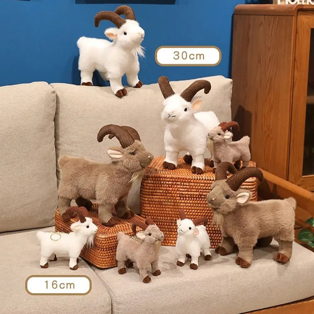Realistic Big Horn Goat Plush Toy | Desk Décor 16/30cm