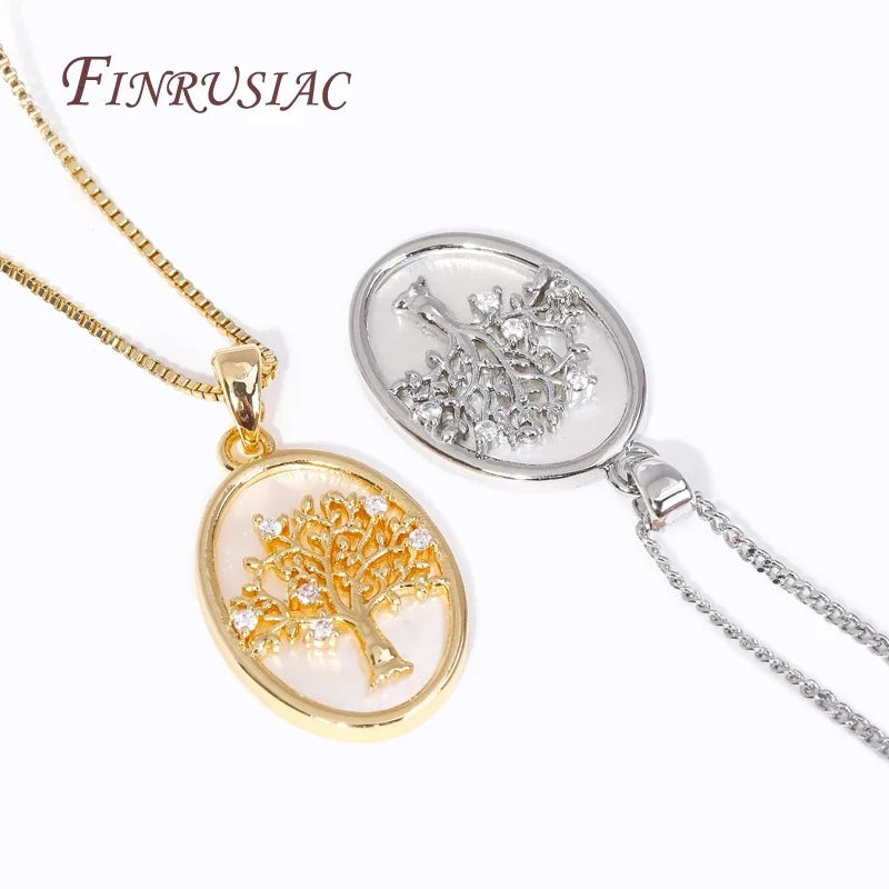 18K Gold Plated Tree of Life Shell Oval Charm Pendant for DIY