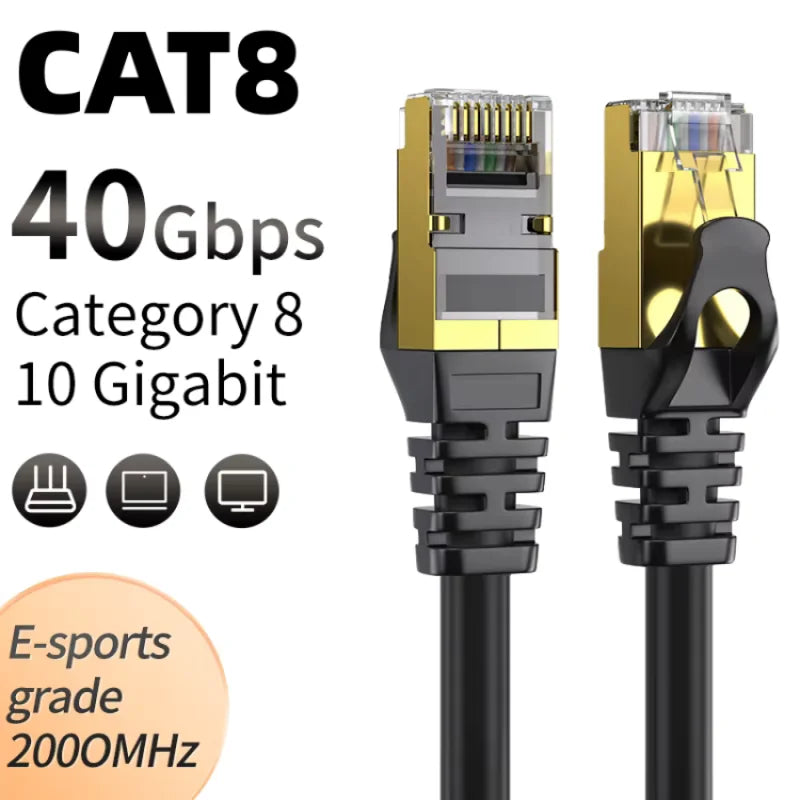 CAT8 Ethernet Cable 40Gbps 2000MHz Shielded Flat RJ45 Patch Cord