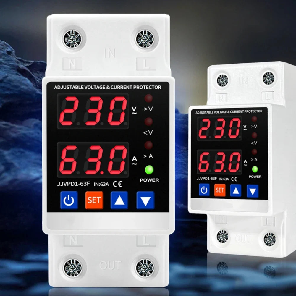 Din Rail Dual Display Over/Under Voltage & Current Protector