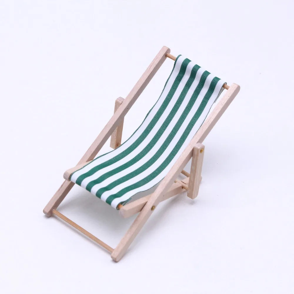 Miniature Dollhouse Beach Chair 1/12 Scale Foldable Wood