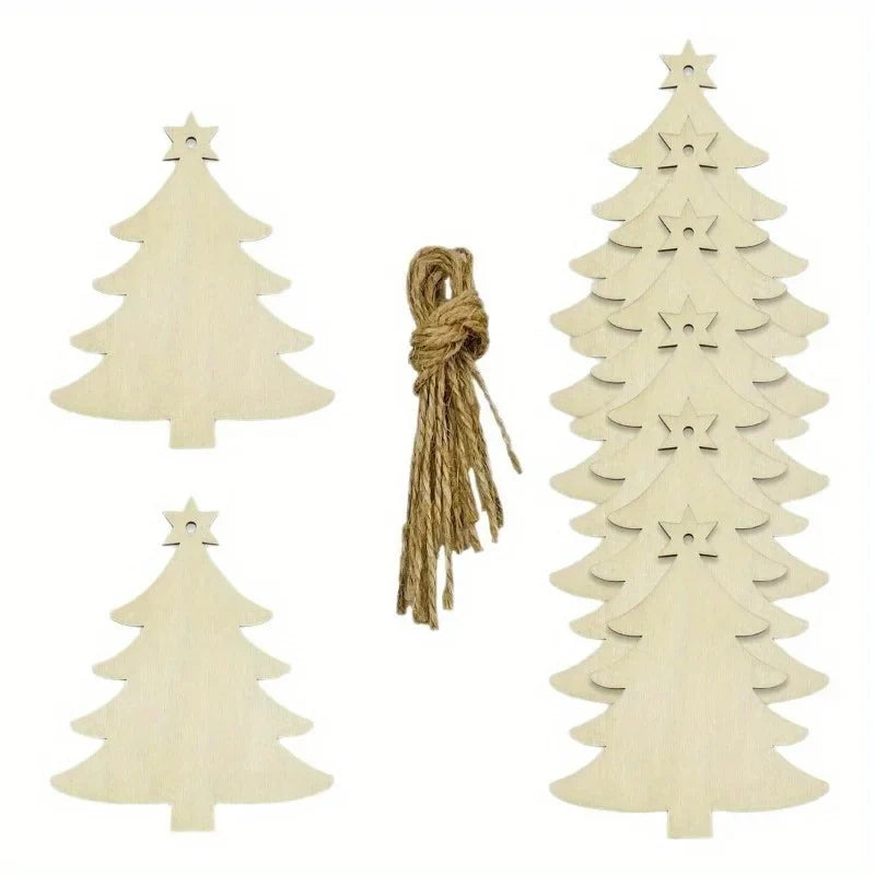 10Pcs Unfinished Wooden Christmas Tree Craft Set for Painting