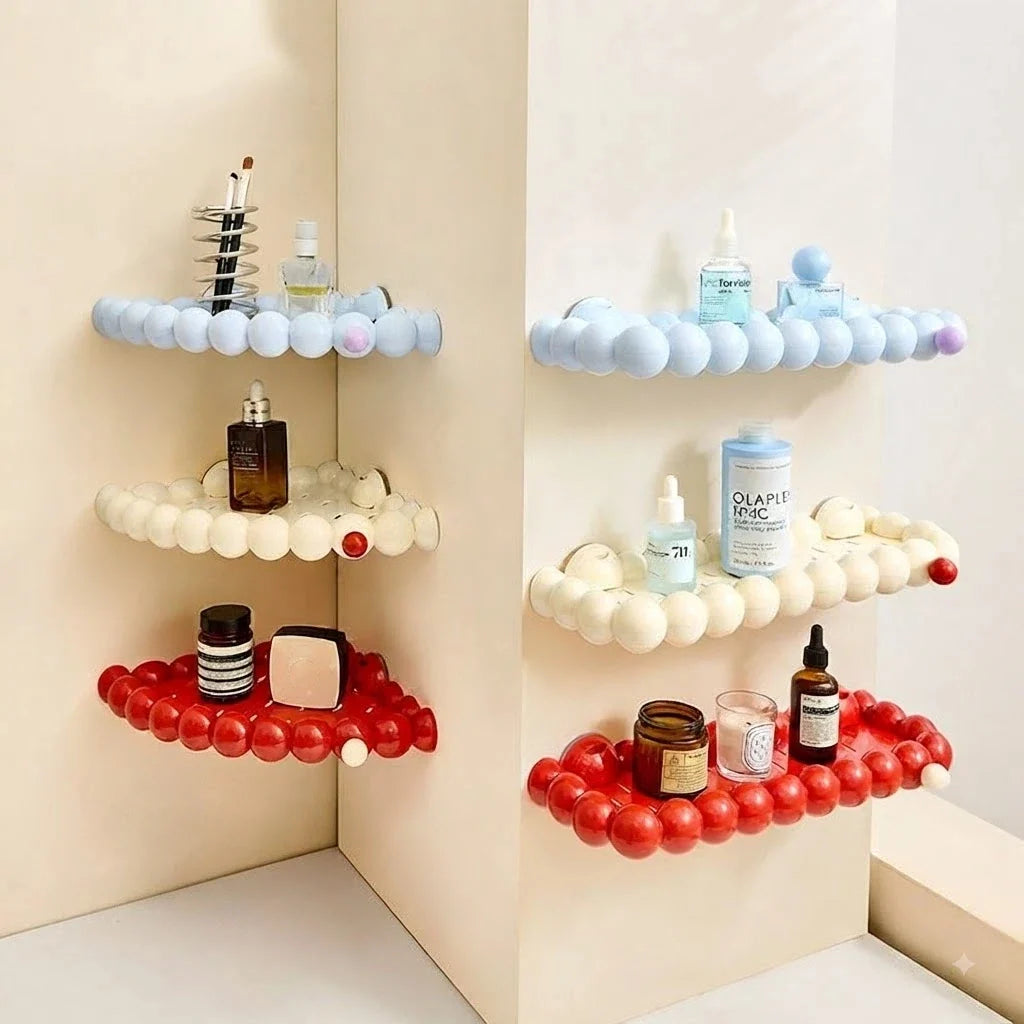 Suction Cup Bathroom Corner Shelf with Drain Holes & Hooks