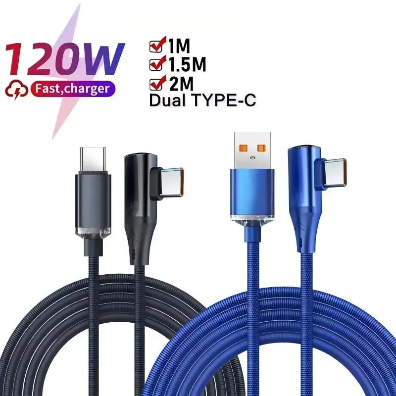 90° Elbow USB-C Cable 6A 120W Fast Charging – Nylon Braided