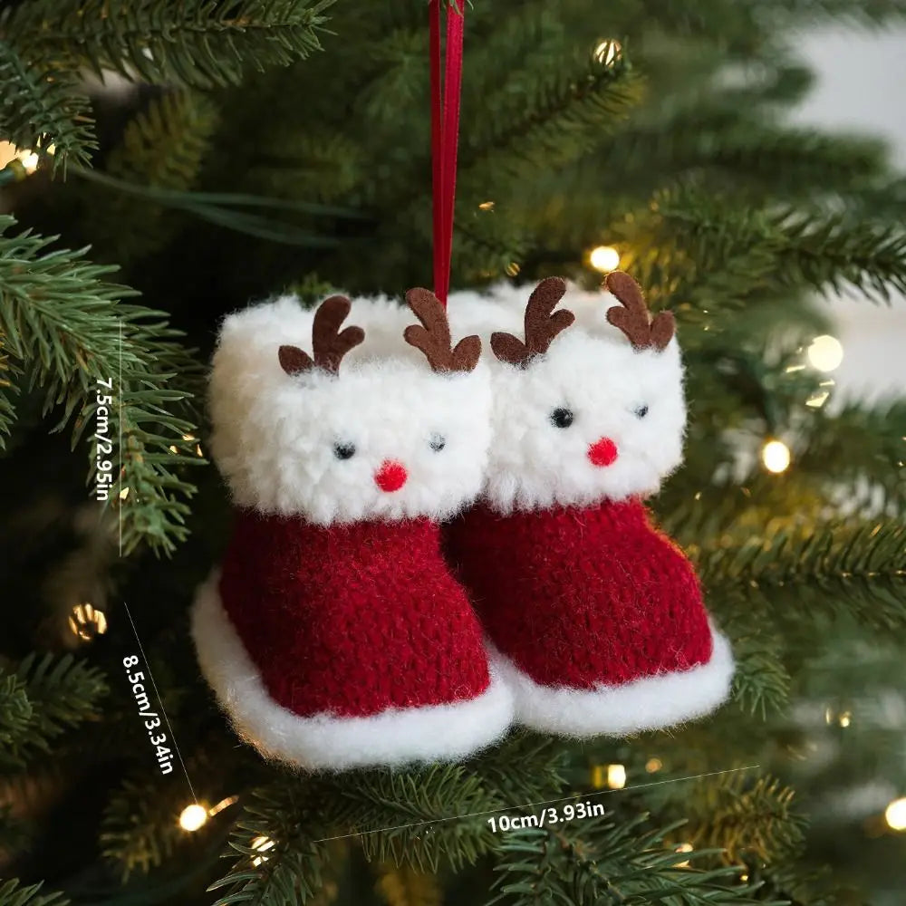 Knitted Plush Christmas Boot Ornament Pendant Pair | Mini