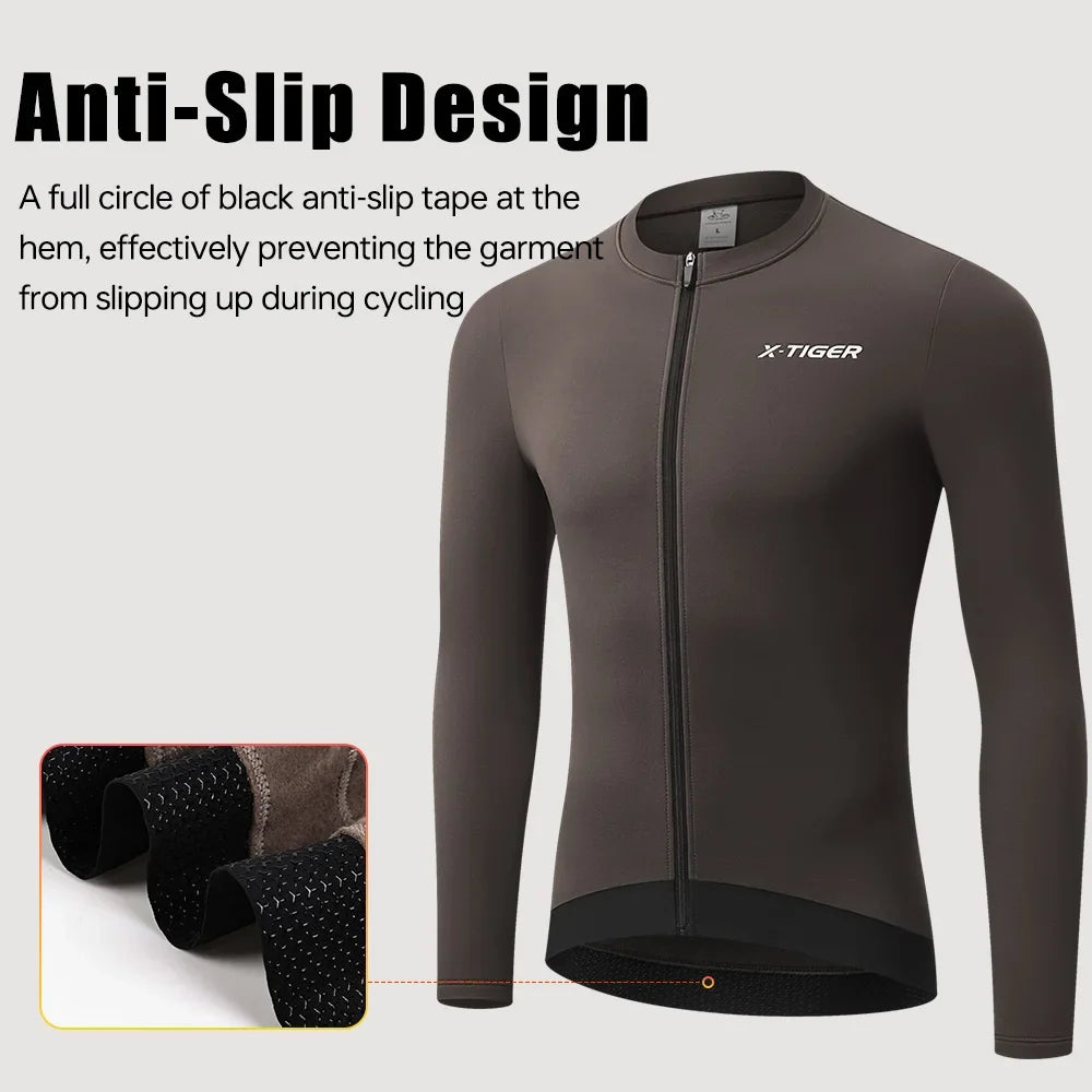 X-TIGER Men's Winter Thermal Fleece Cycling Jersey Long Sleeve