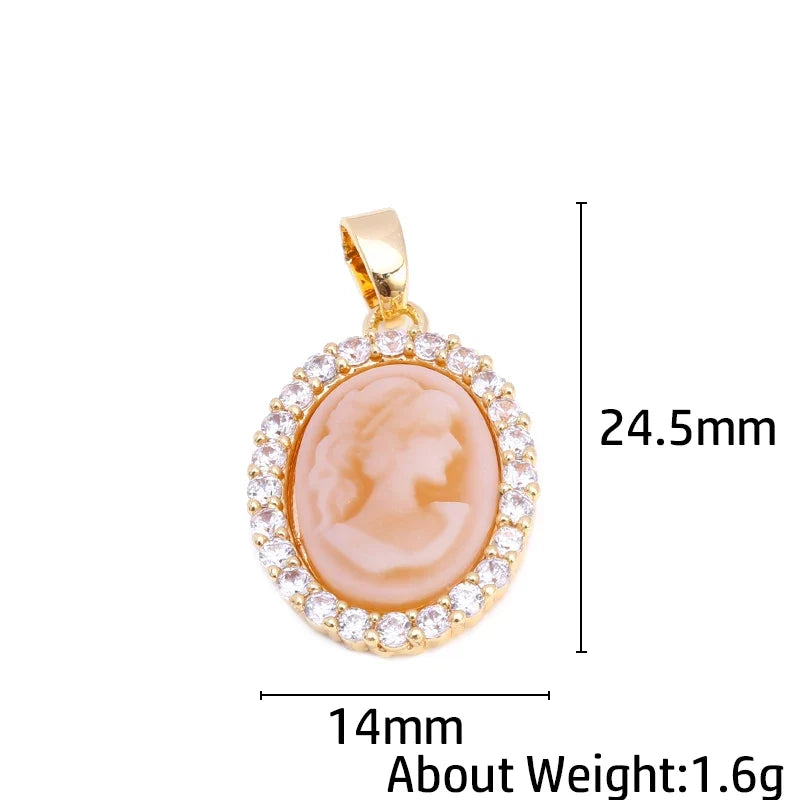 18K Gold Plated Zircon Oval Cameo Pendant Charms – 3 Colors