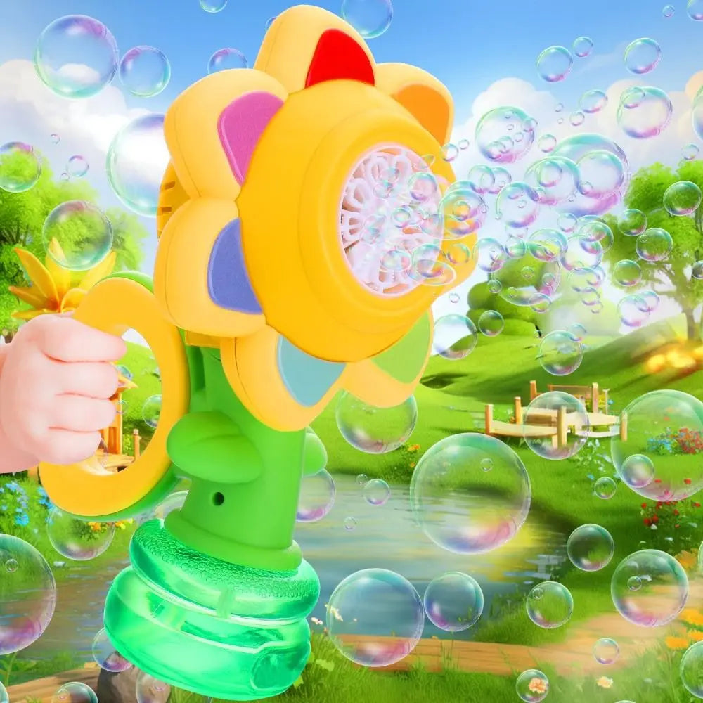 Sunflower Bubble Machine with LED Lights – USB Rechargeable Kids