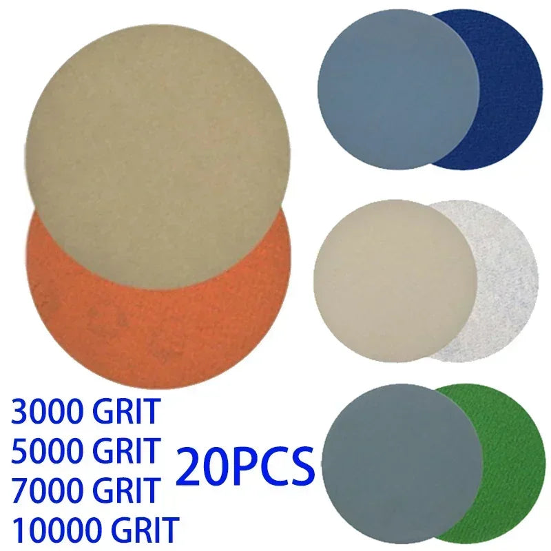 20Pcs 3" Hook & Loop Sanding Discs 3000–10000 Grit Wet/Dry