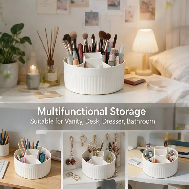 360° Rotating Makeup Brush Holder – 5-Grid Desktop Organizer