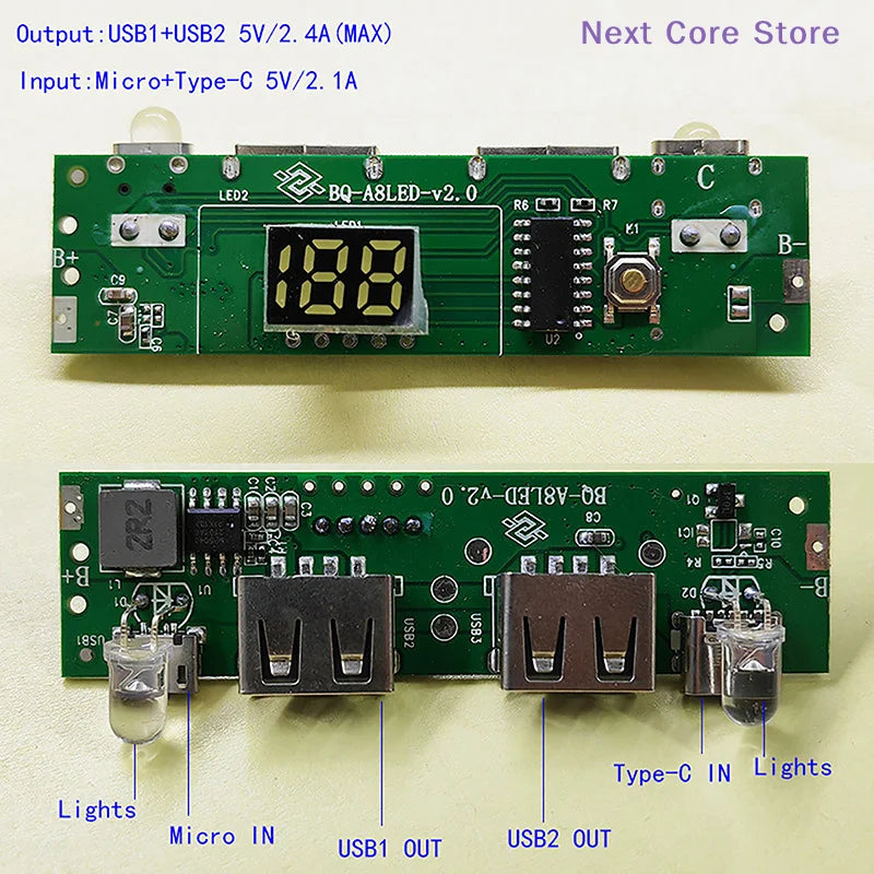 A8188 5V 2A Digital Display Power Bank Circuit Module Type-C USB