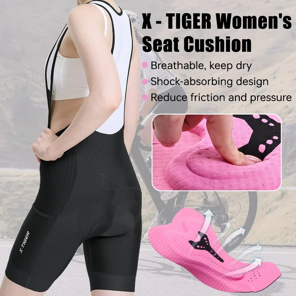 X-TIGER Women's 5D Padded Cycling Bib Shorts | UV Protection