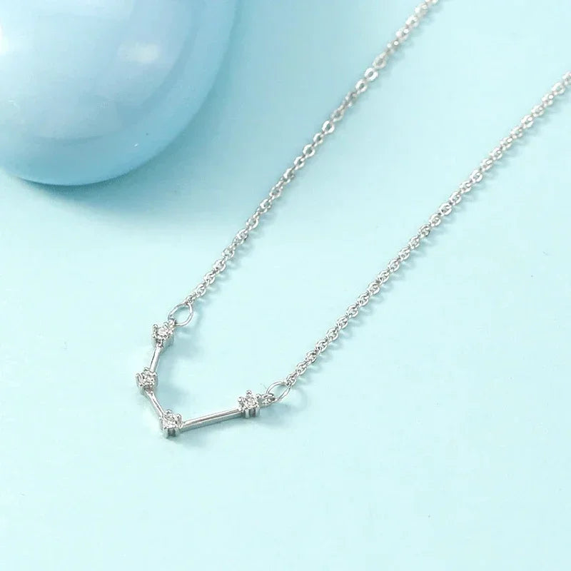 Zodiac Symbol Pendant Necklace – Minimalist Silver Collarbone