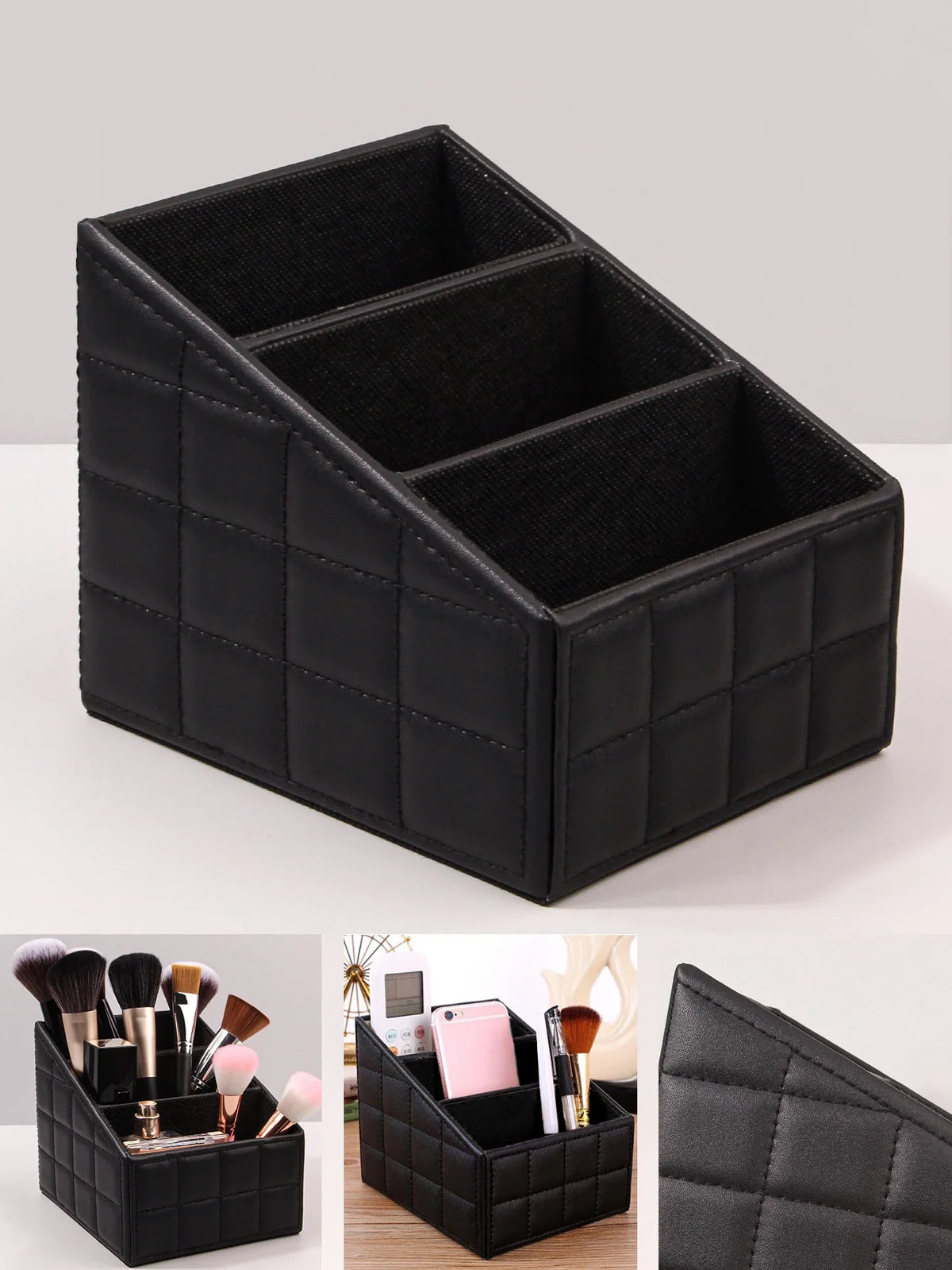 PU Leather Makeup Brush Holder & Desktop Organizer Bucket