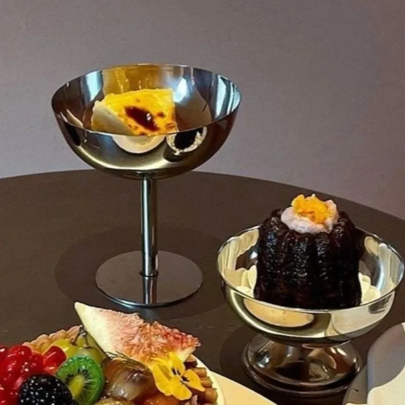 Stainless Steel Goblet Dessert Bowl with Fork – Party Tableware