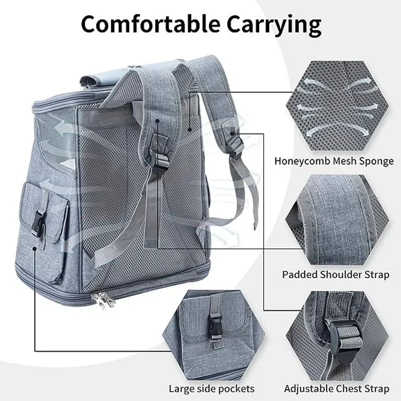 Breathable Pet Travel Backpack with Side Pockets | Hiking