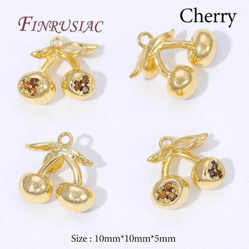 18K Gold Plated Mango & Strawberry Fruit Charms for DIY Jewelry