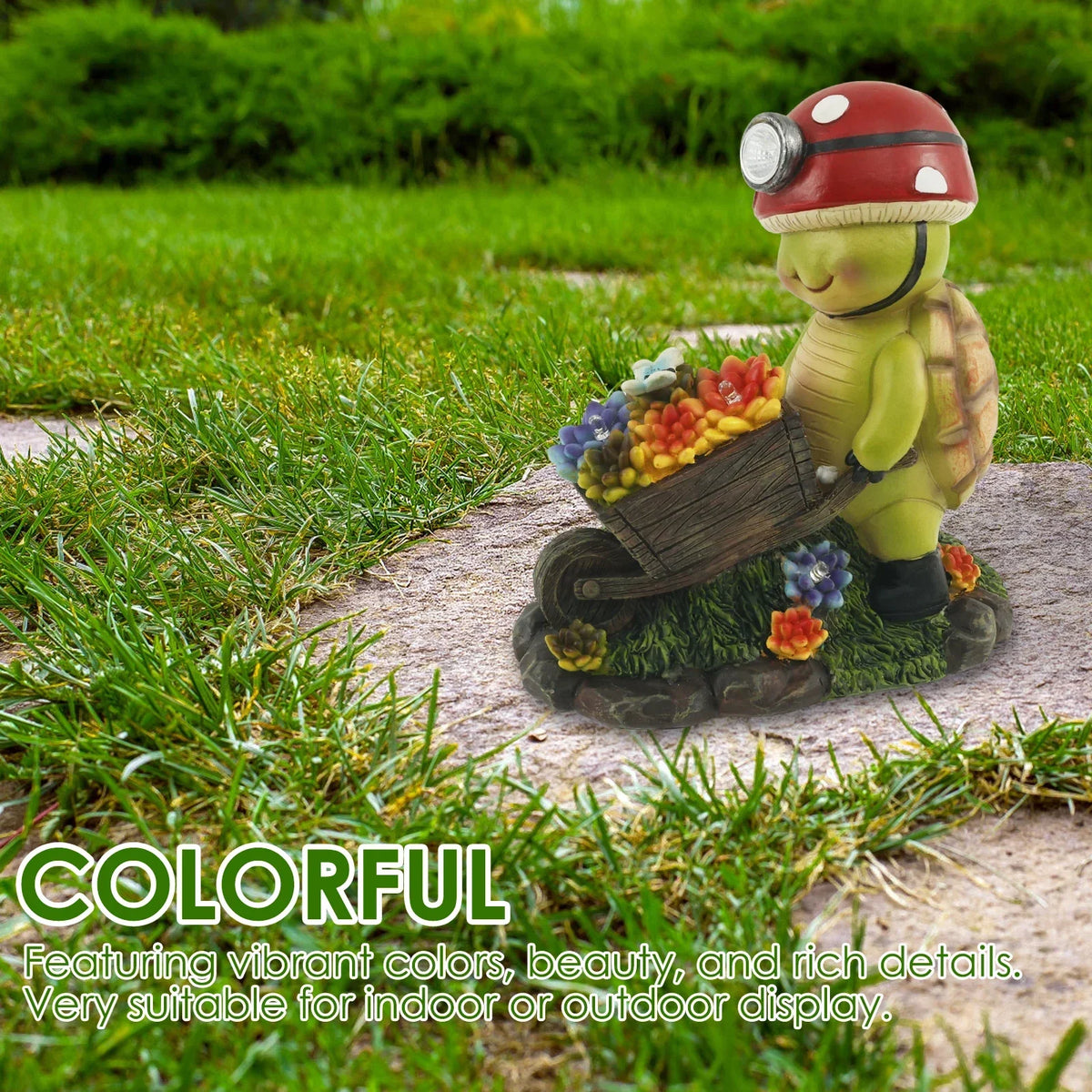 Solar LED Garden Statue – Resin Bee & Turtle Outdoor Figurine