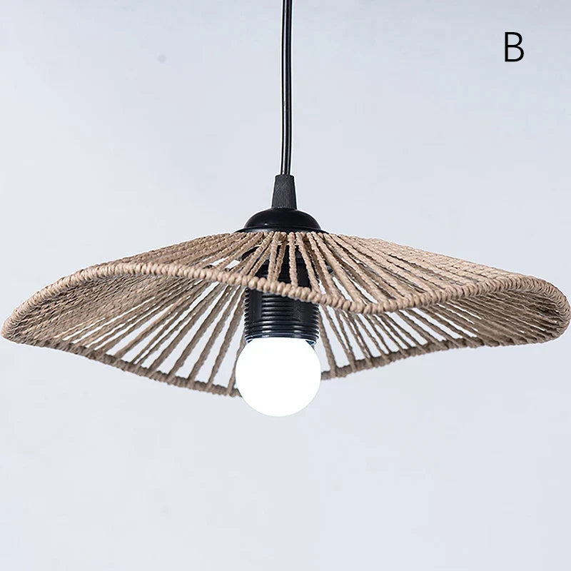 Handwoven Rope Boho Lampshade – Retro Rustic Pendant Shade
