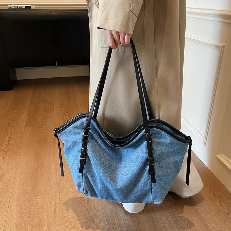 Nixie Denim Tote Bag – Large Women's Shoulder Bag for Work