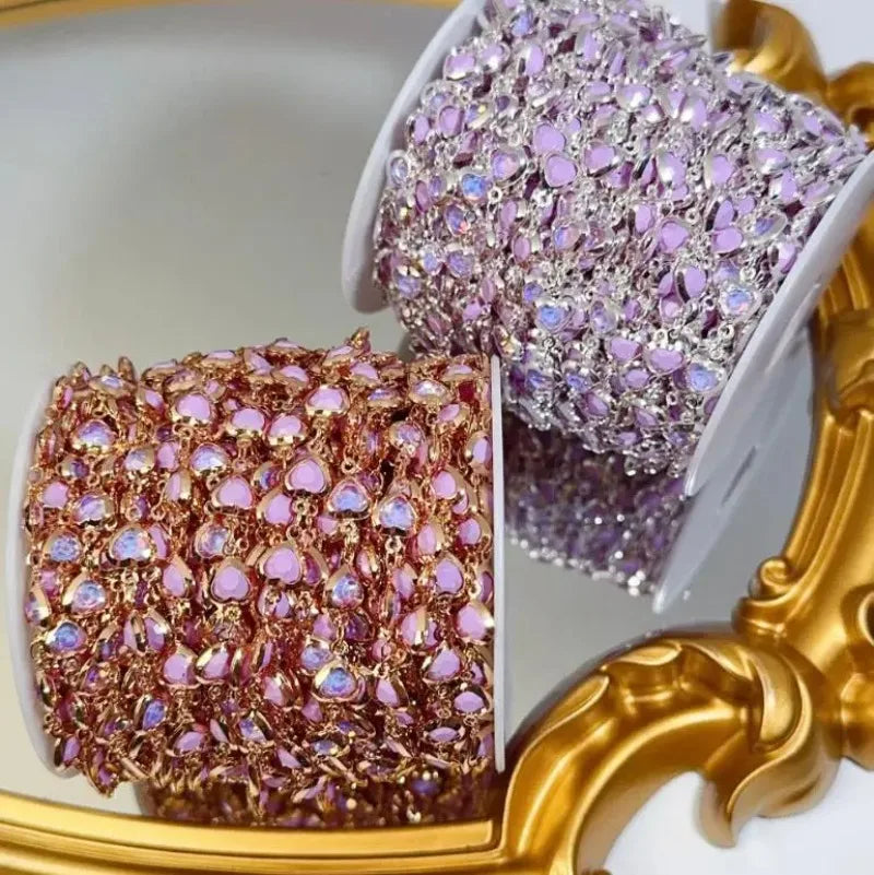 Purple Crystal Heart Bead Copper Chain 1M – DIY Jewelry Making