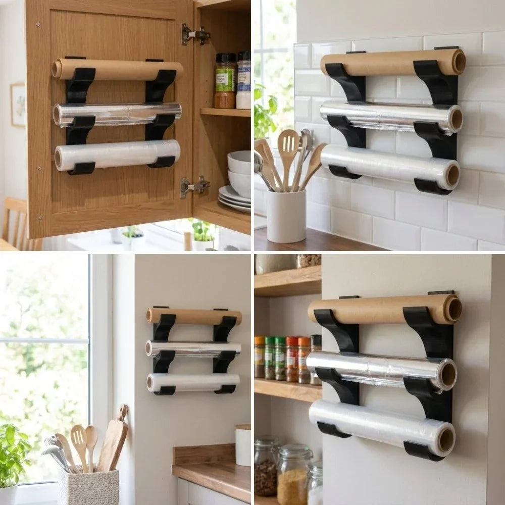 2-Piece Kitchen Wrap Organizer Rack – Foil & 3 Rolls