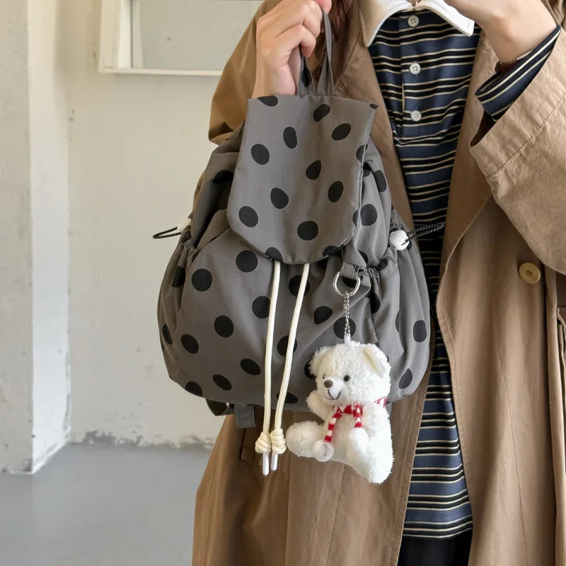 Korean Polka Dot Nylon Backpack – School & Commuter Bag