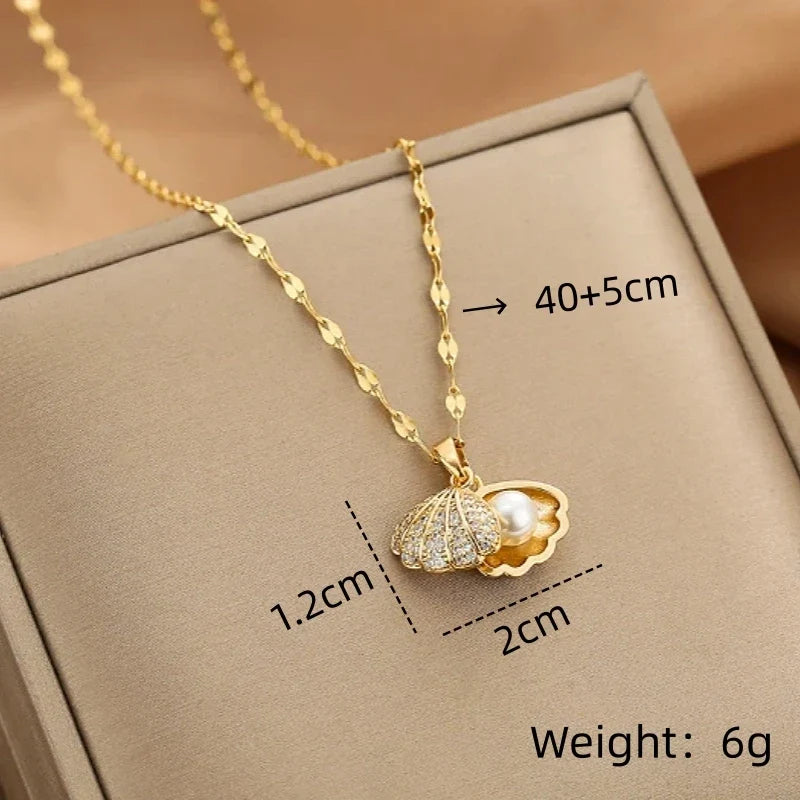 Women's Zircon Faux Pearl Copper Pendant Clavicle Necklace