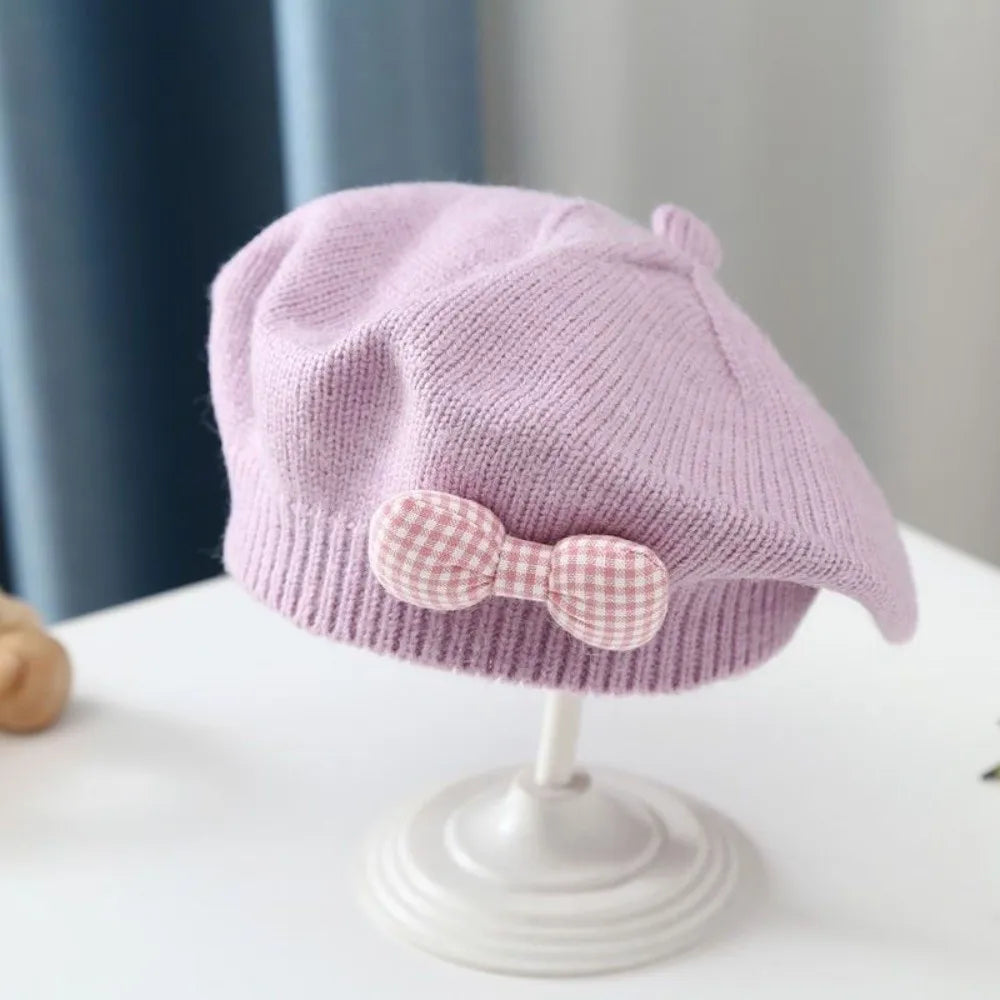 Toddler Bowknot Knit Beret Hat – Warm Windproof Beanie 1–3Y