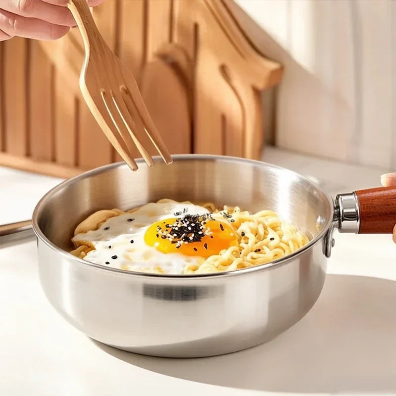 Stainless Steel Milk Pot Glass Lid & Wooden Handle – Induction