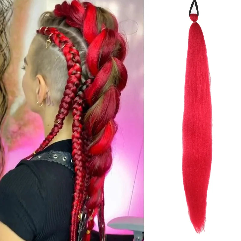 26" Synthetic Ponytail Extension Ombre Pink Purple Blue | Kanekalon
