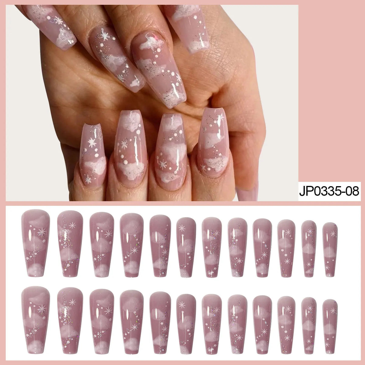 Ballet Cloud False Nails Nude Pink L – Glass Rhinestone Tips
