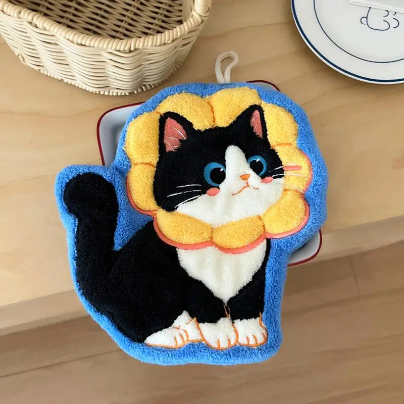 Kawaii Cat Coral Fleece Hand Towel – Soft & Absorbent