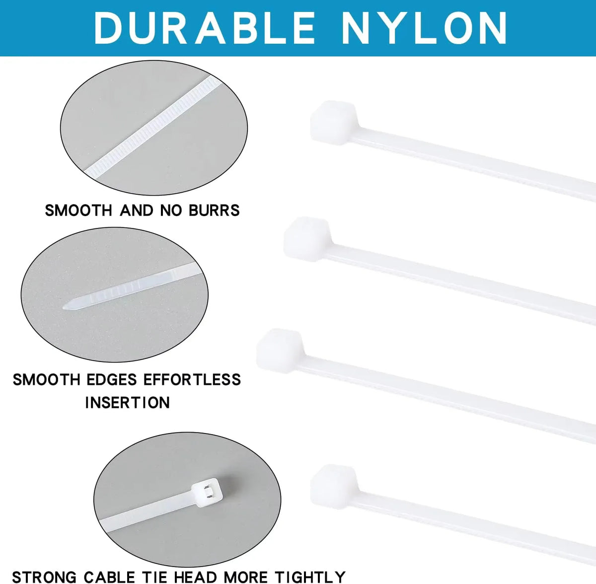 White Nylon Zip Ties 4x150mm 100pcs – Self-Locking Cable Ties